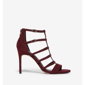 Express Strappy Cage Heeled Sandals Burgundy